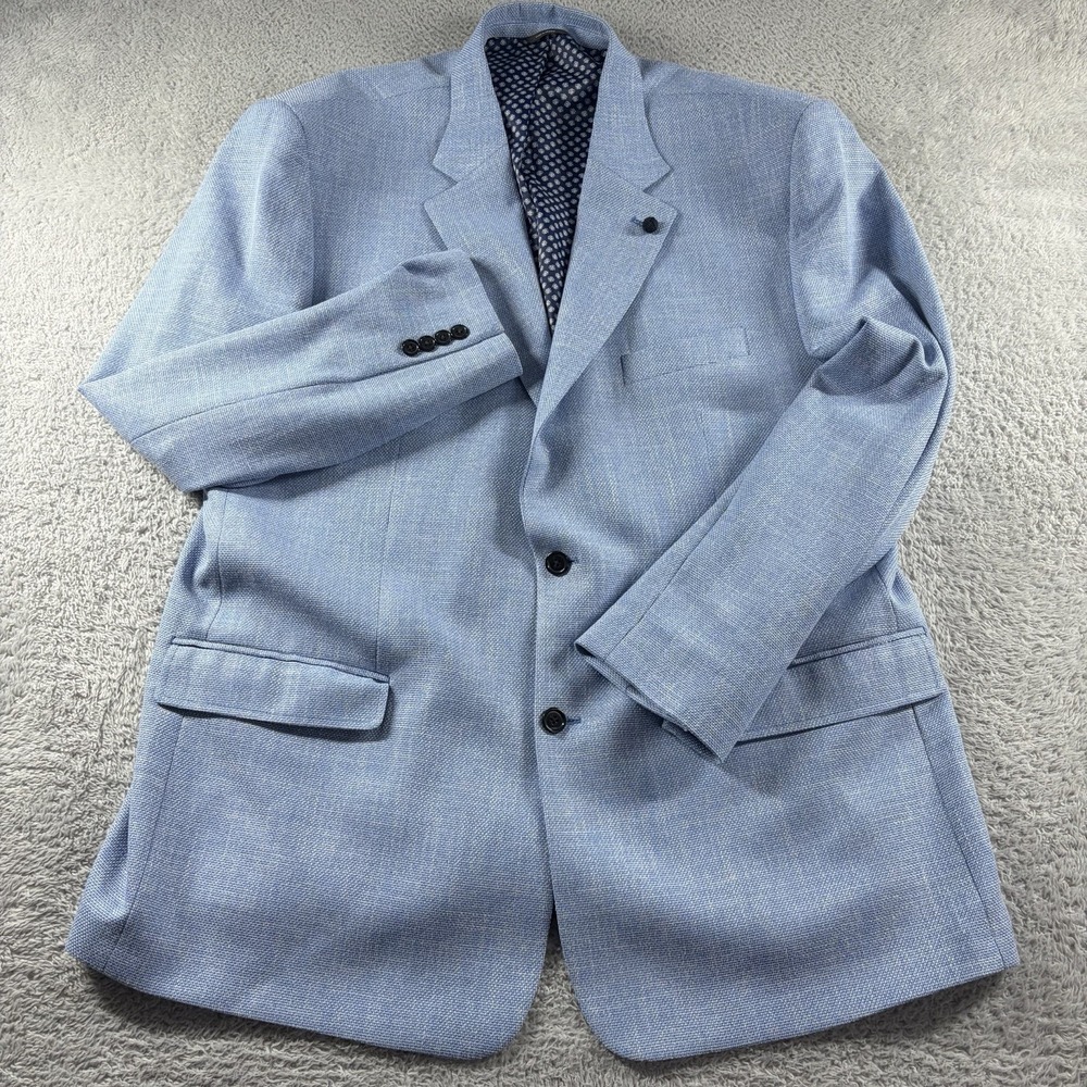 Oak Hill Blazer Mens 2XLT Light Blue Pattern Textured Viscose Poly Big Tall DXL